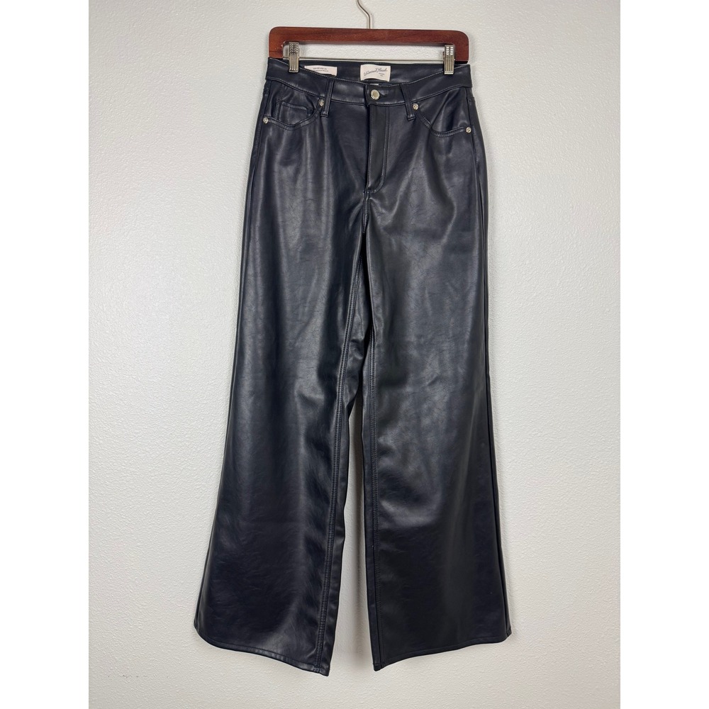 Universal Thread Womens High Rise Wide Leg Faux Leather Pants Black Size 8 NEW